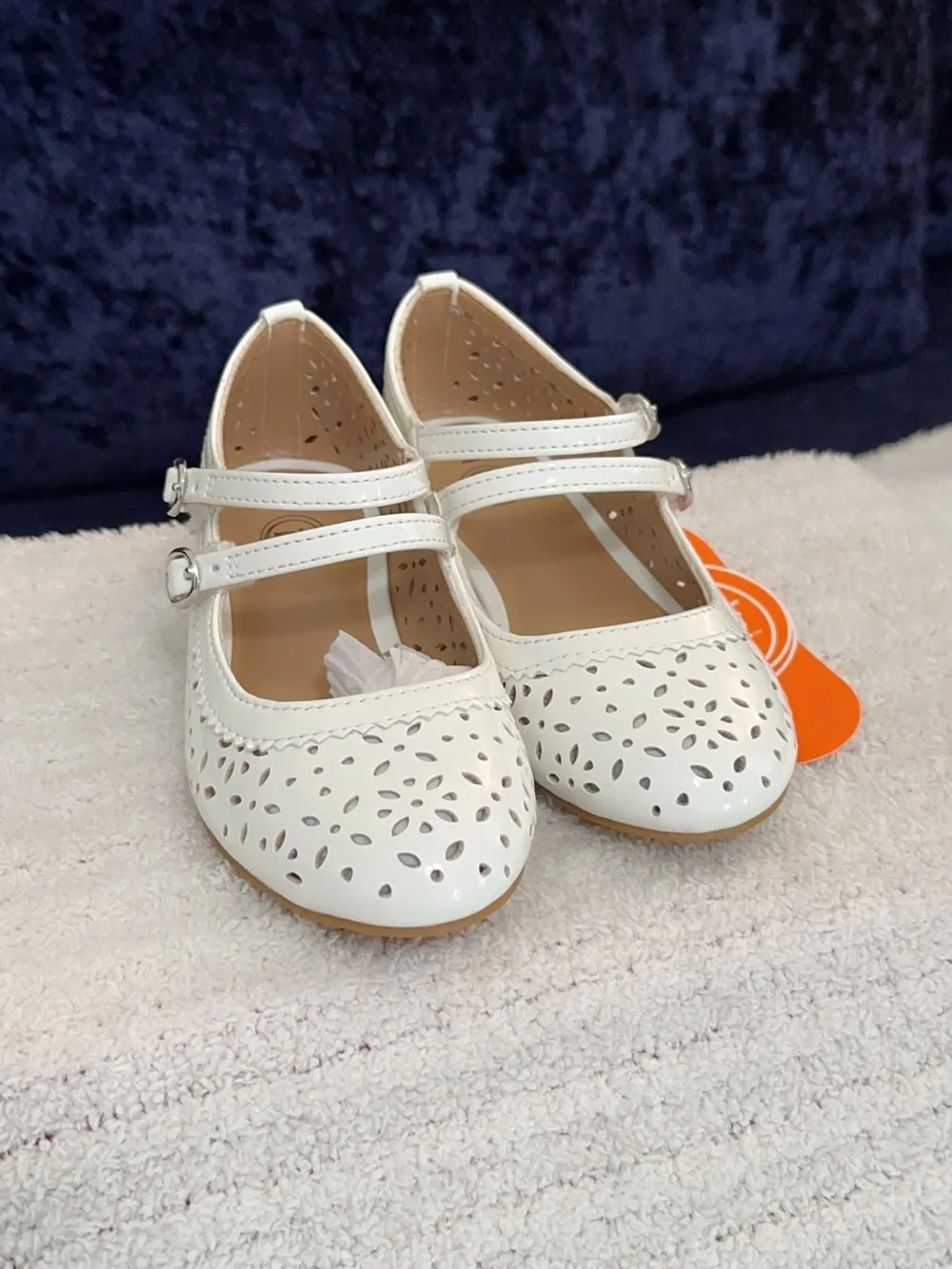 wonder nation White Laser-Cut Double-Strap Mary Jane Shoes With Block Heels